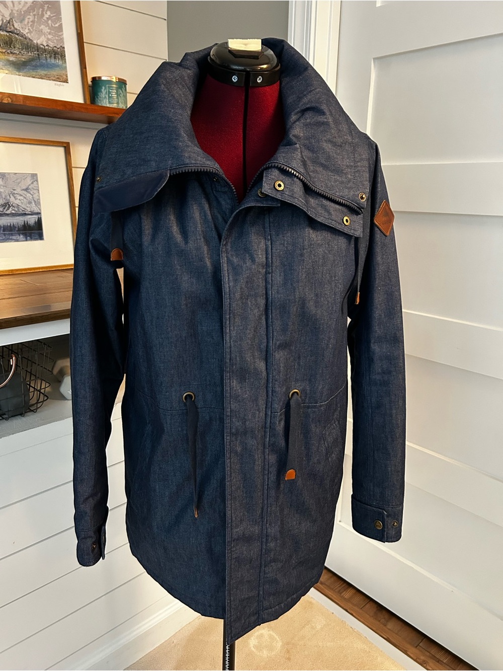 Burton Dark Navy Hooded insulated jacket with Leather Accents